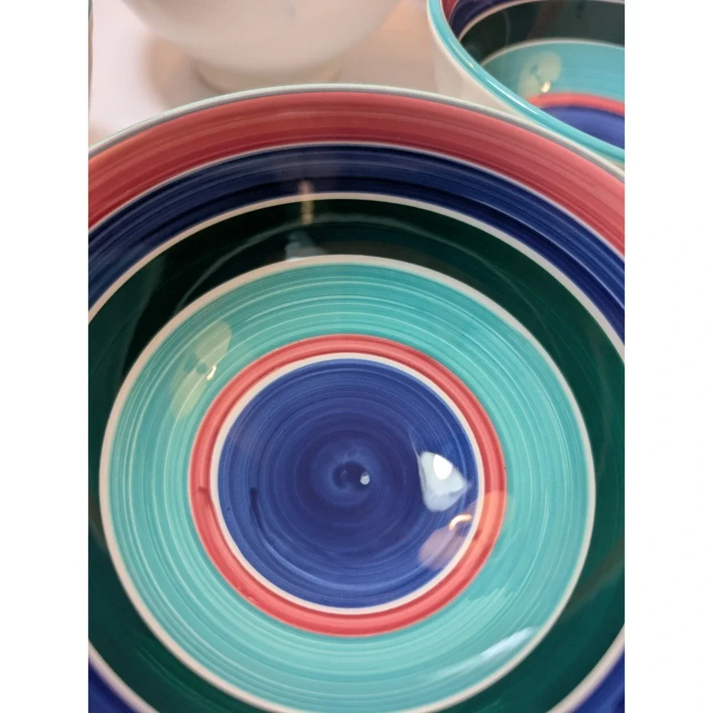 Pier 1 Made in Italy Ceramic Bowls Set of 6 Multicolor Stripe 5.5